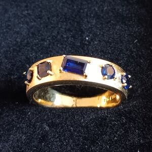 Sapphire Deep Blue Ring 18 K Gold Over Sterling Silver New Matt